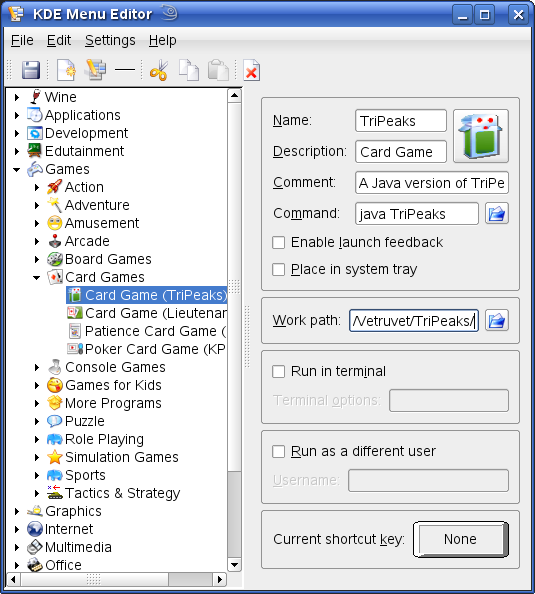 KDE shortcut for TriPeaks